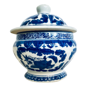 Blue & White Ceramic Covered Jar