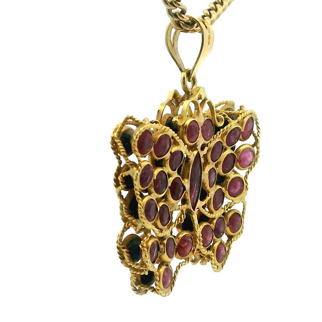 Vintage 18k Gold Ruby Sapphire Butterfly Pendant For Sale In Miami - Image 6 of 12