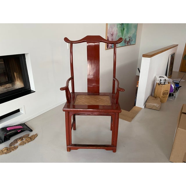Chair in Ming Chinese style with High Backrest and Red Lacquer For Sale - Image 18 of 18