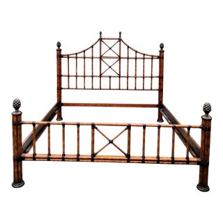 Vintage Bamboo Palm Beach Regency Pagoda Top Pole Bedframe King Size For Sale