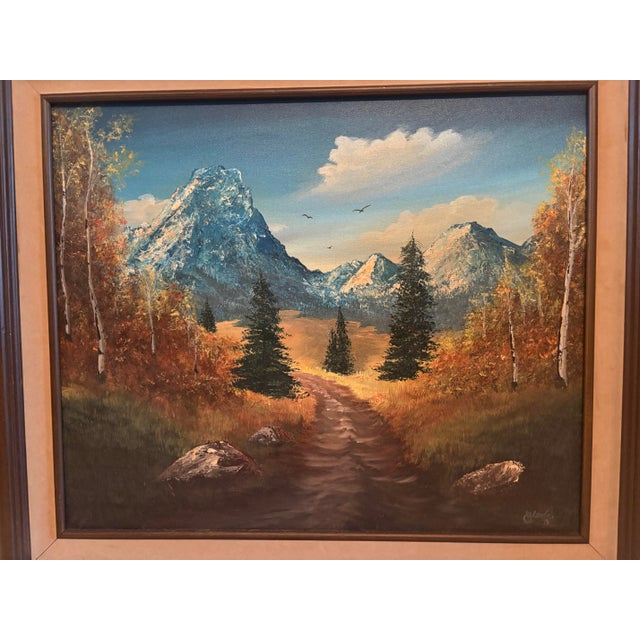 Cabin 1970s Glenda Stephens Signed Mountain Landscape Painting in Wood Frame For Sale - Image 3 of 12