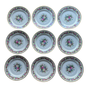 1908 Vintage Bernardaud & Cie Limoges France Hand Painted "Roses & Violets" Floral Plates- Set of 9