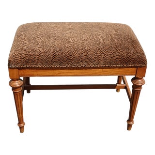 Vintage French Country Bench Stool W Brown Cheetah Fabric For Sale