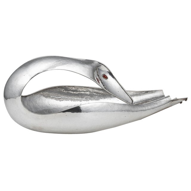 Italian Silver Baguette Tray in the form of Swan by Finzi, 1970s For Sale
