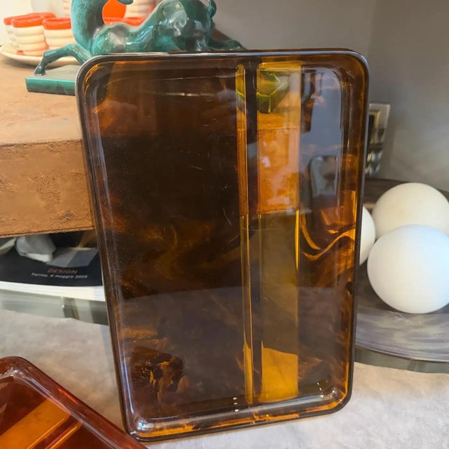 1970s Set of Two Mid-Century Modern Faux Tortoiseshell Lucite Trays by Guzzini For Sale - Image 10 of 13