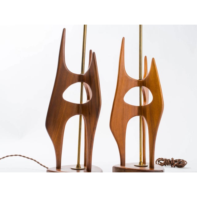 Midcentury Sculptural Teak Lamps For Sale In New York - Image 6 of 9