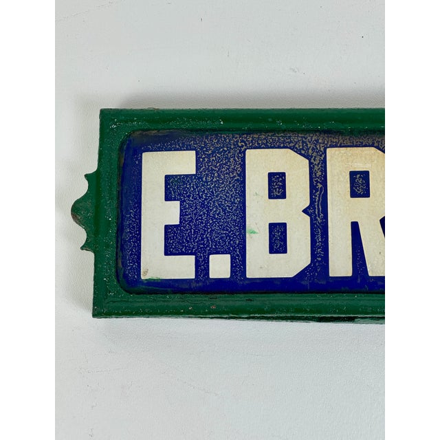 Blue Early 20th Century Double Sided Porcelain Enamel Street Sign in Cast Iron Ornate Frame For Sale - Image 8 of 11