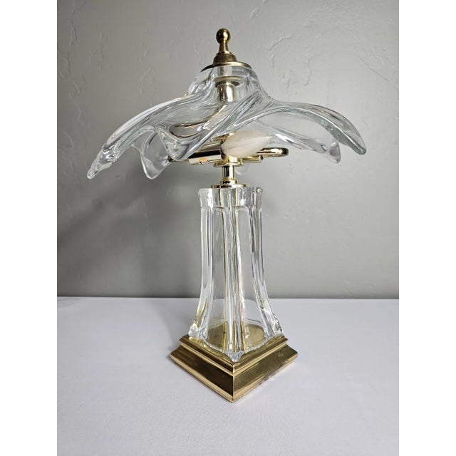 Brass Vintage 1960s Crystal Cofrac Art Verrier Brass French Table Lamp For Sale - Image 8 of 12