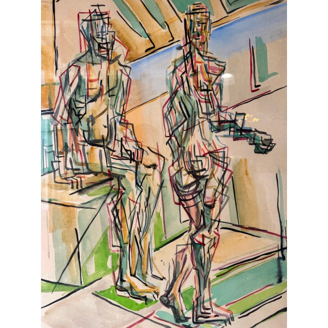 1966 Vintage Abstract Watercolor on Paper Painting, Framed For Sale - Image 9 of 12