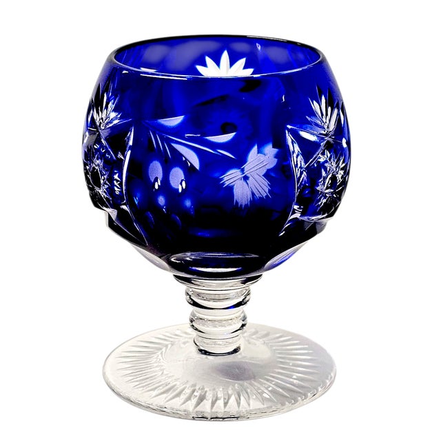Ajka Hungary Cobalt Cut-to-Clear Miniature Brandy Snifter — 3" Crystal For Sale - Image 4 of 12