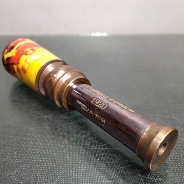Vintage Style Brass and Wood Telescope With Box and Art Panel For Sale - Image 9 of 9
