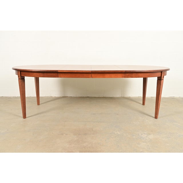 French Baker Furniture Style French Regency Louis XVI Carved Walnut Extension Dining Table, Newly Refinished For Sale - Image 3 of 13