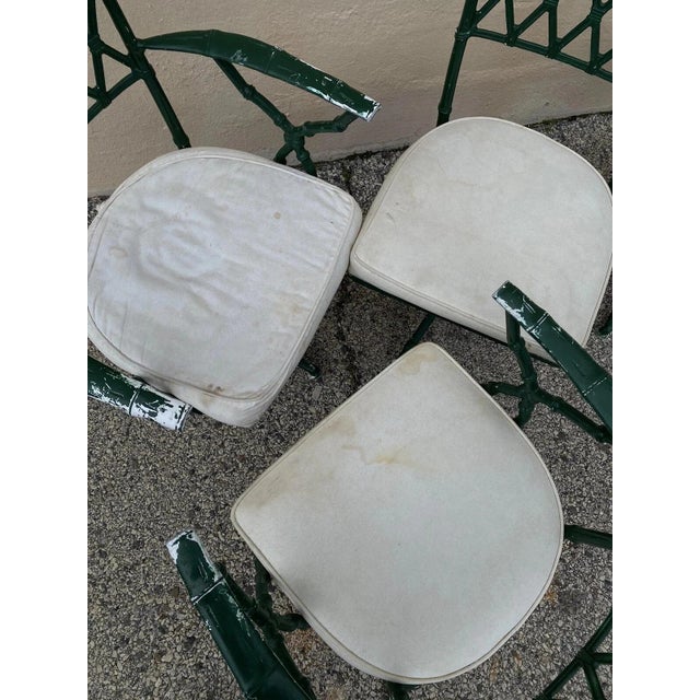 Vintage Hollywood Regency Faux Bamboo Lattice Metal Green Dining Set - 5 Pc Set For Sale - Image 9 of 12