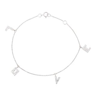 Vintage Love Initial Diamond Charm Bracelet in 18k White Gold For Sale