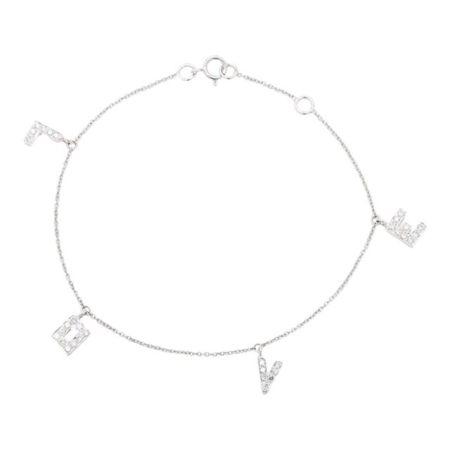 Vintage Love Initial Diamond Charm Bracelet in 18k White Gold For Sale