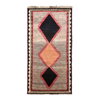 Mid-Century Vintage Gabbeh in Gray Multicolor Tribal Medallion Runner For Sale