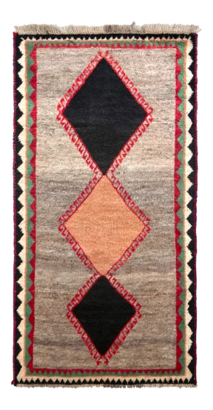 Mid-Century Vintage Gabbeh in Gray Multicolor Tribal Medallion Runner