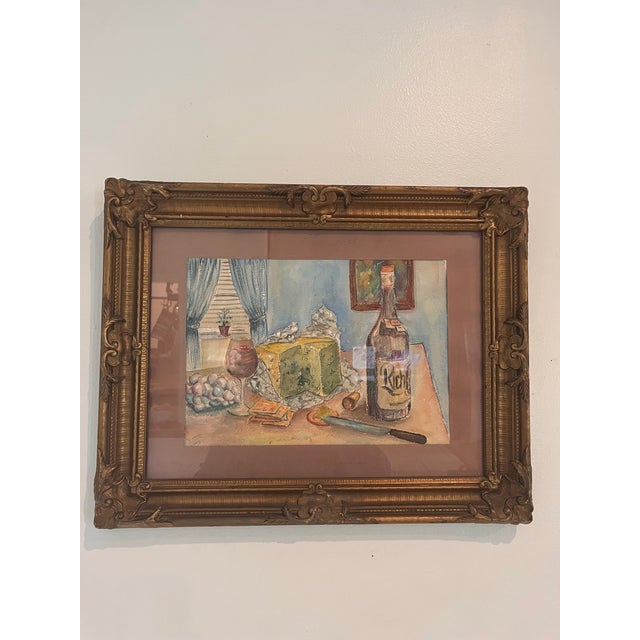 Paint Howard Nicholas 1971 Original Watercolor Still Life in Antique Gilt Rococo Revival Frame Charming For Sale - Image 7 of 9