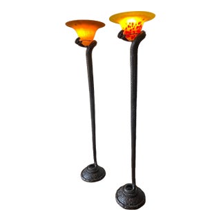 Edgar Brandt Style Snake Lamps - a Pair For Sale