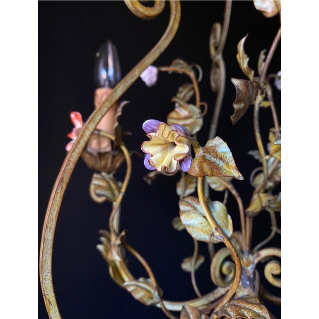 Iron and Ceramic Chandelier, 1960s For Sale - Image 9 of 12