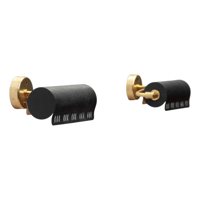 Model 8260 Black Wall Lights from Falkenbergs Belysning, Sweden, 1950s, Set of 2 For Sale