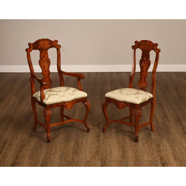 Baroque Italian Baroque Style Set of Eight Inlaid Olive Wood Dining Chairs For Sale - Image 3 of 18