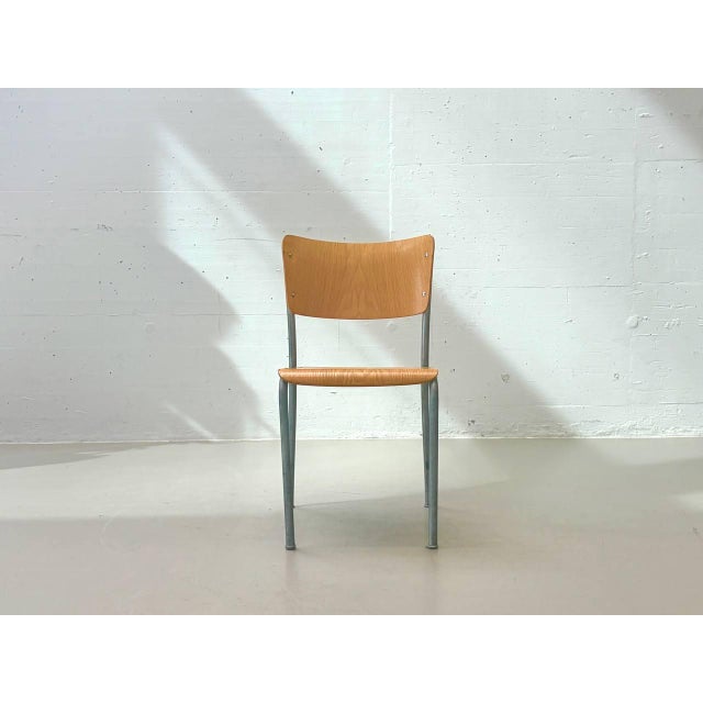 Beautifully designed, classic stacking chairs from the swiss manufacturer stella, circa 1950s. Typical of the era,...