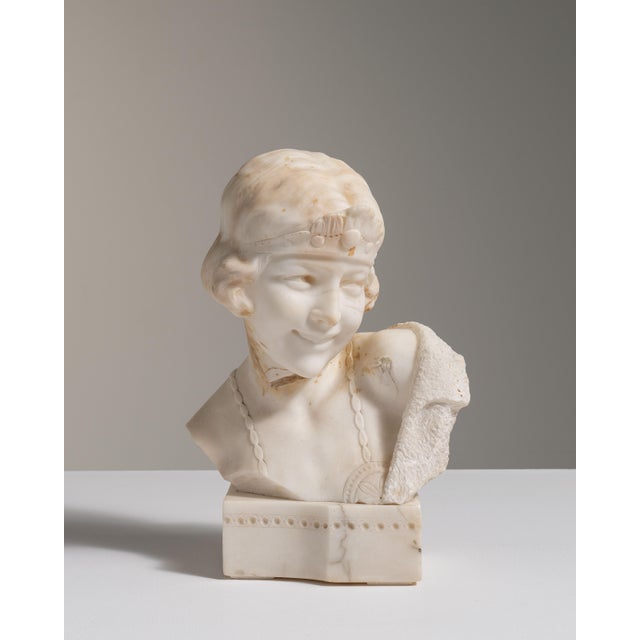 1900s French Antique White Art Nouveau Marble Bust by Boilay For Sale - Image 12 of 15