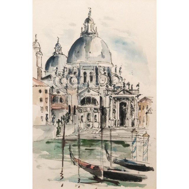 1960s Watercolor Painting on Paper Venice Santa Maria De La Salute Marie Louise Cuttler For Sale - Image 4 of 5