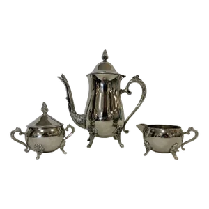 Vintage 3-Piece Tea Service, Silverplate With Floral Details