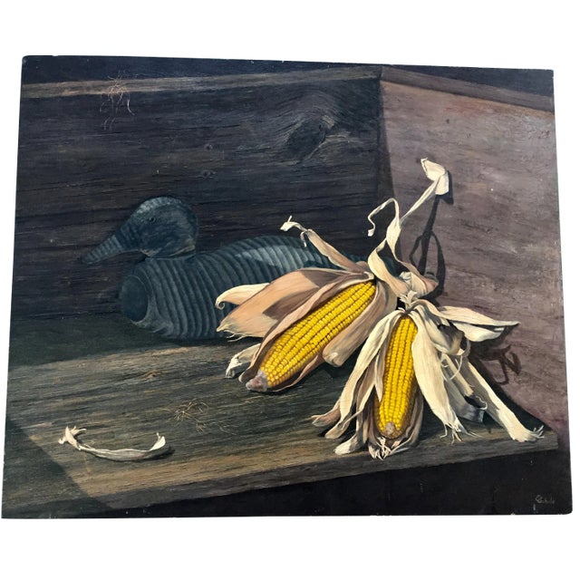 Mid Century Original Painting on Masonite. Signed lower right 22 x 26.5. Unframed. Minor paint loss around edge. Would be...