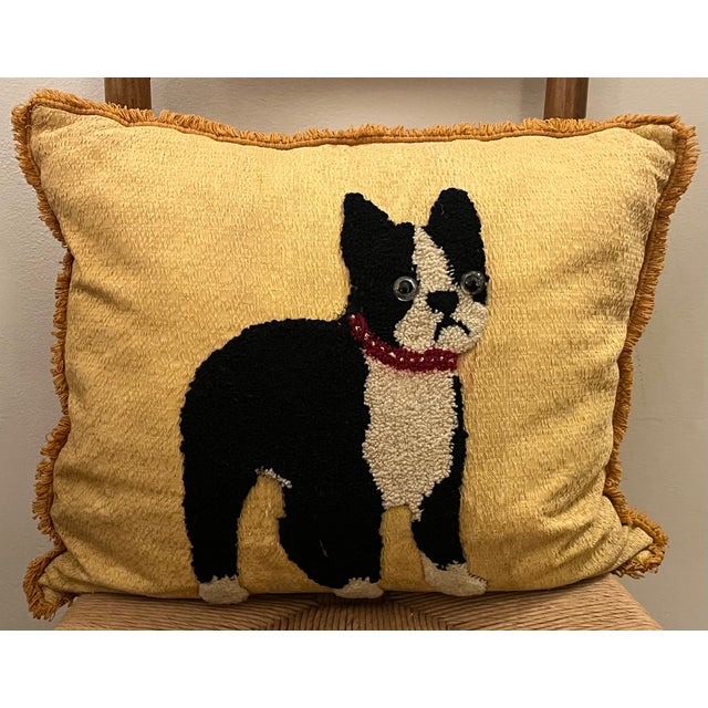 1940s 1940's Stumpwork Needlework of a Boston Terrier Fashioned as a Pillow For Sale - Image 5 of 10