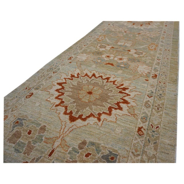 Turkish Wool Sultanabad Master 3x12 Khaki, Slate, & Rust Handmade Runner Rug #1142113 For Sale - Image 4 of 12