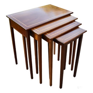 Inlaid Mahogany Nesting Tables Vintage Set of 4 Stacking Tables For Sale