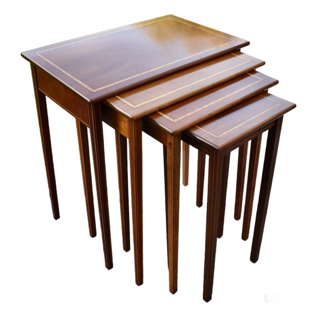 Inlaid Mahogany Nesting Tables Vintage Set of 4 Stacking Tables For Sale