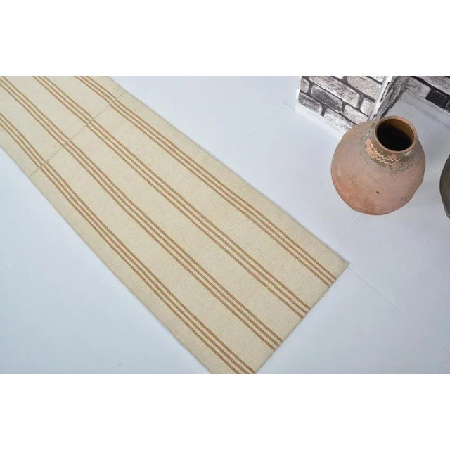 Textile Beige and Copper Color Striped Kilim Runner Rug For Sale - Image 7 of 11