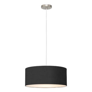 Stretch Pendant, Black Linen Shade, Satin Nickel For Sale