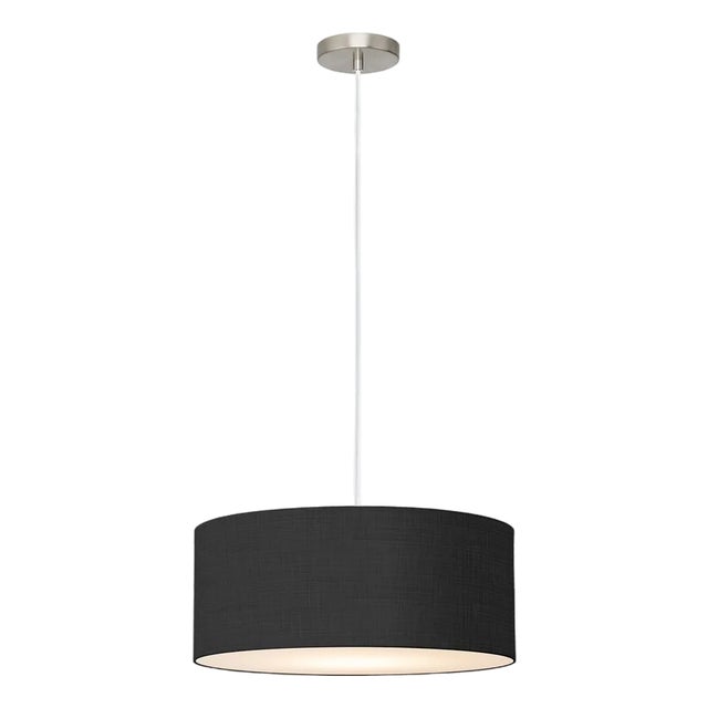 Stretch Pendant, Black Linen Shade, Satin Nickel For Sale