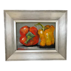 Early 21st Century Oil on Board Still Life Impressionist Style Bell Pepper Capsicum Vegetable Signed Framed