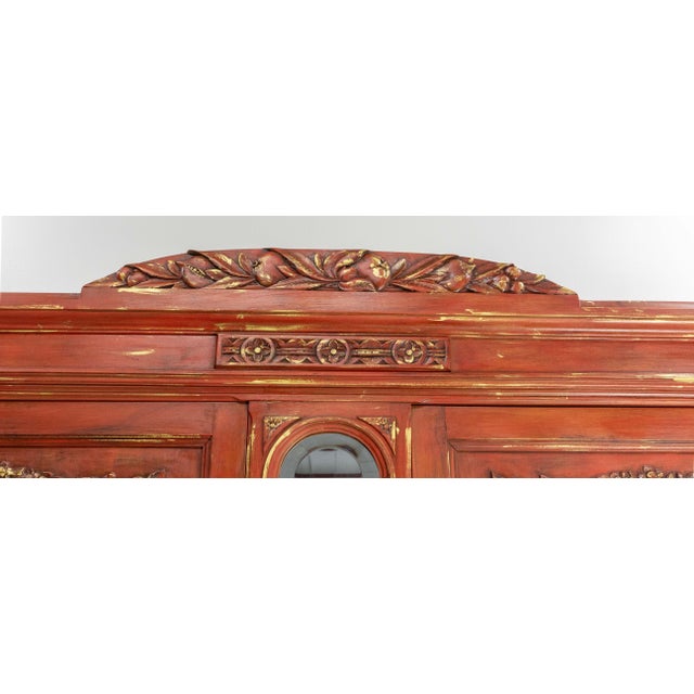 1920s French Patinated Walnut 2-Body Buffet in Red and Gold, 1920 For Sale - Image 5 of 18