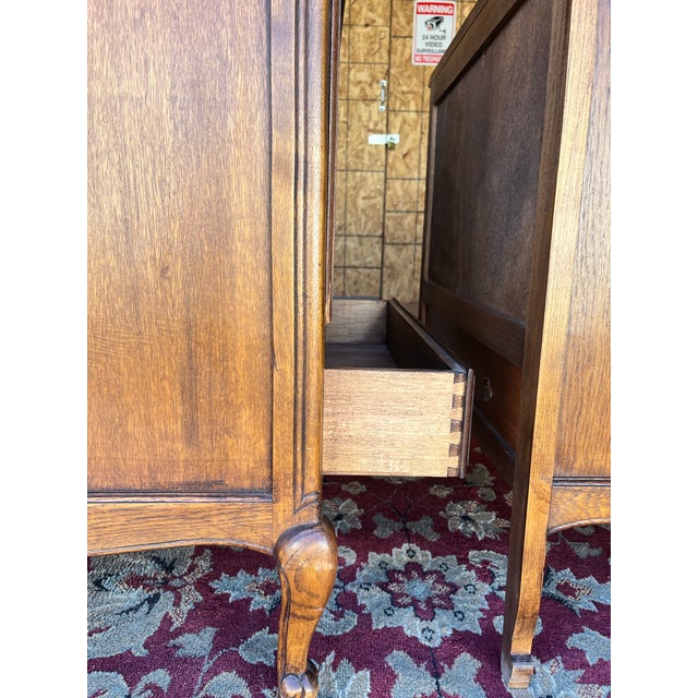 Late 20th Century Pair of Vintage French Louis XV-Style Carved Oak Fall-Front Nightstands For Sale - Image 5 of 12
