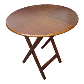 Contemporary Zebra Wood Bookmatched Top Cross Legs Folding Table For Sale