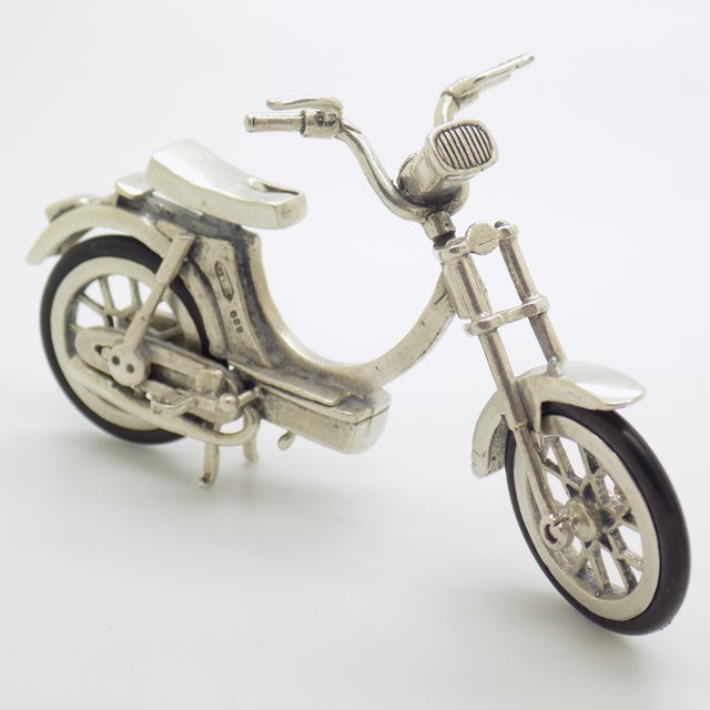 1970s Vintage Italian Handmade Genuine Silver Moped Scooter Large Figurine, 1970s For Sale - Image 5 of 12