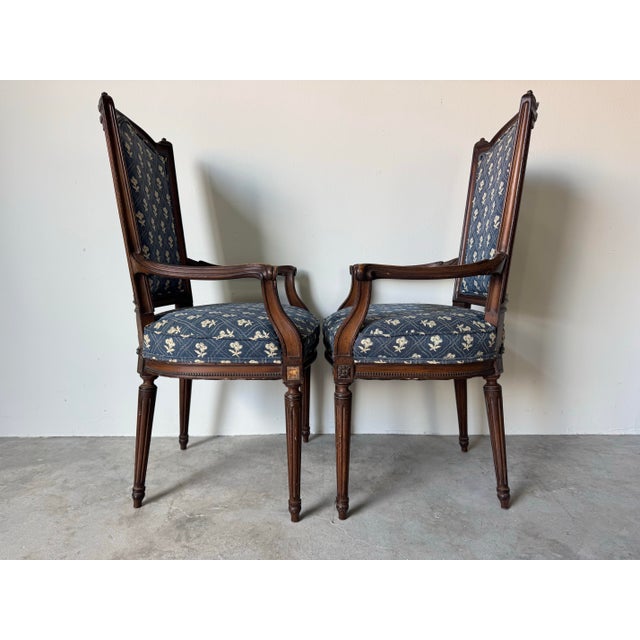 Vintage French Country Louis XVI–Style Carved Wood Frame Dining Chairs – Set of 4 For Sale In Miami - Image 6 of 12