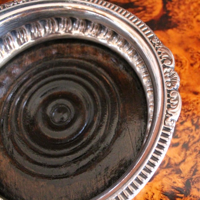 Silver Pair of Silver on Copper Gadrooned Wine Bottle Coasters For Sale - Image 8 of 10