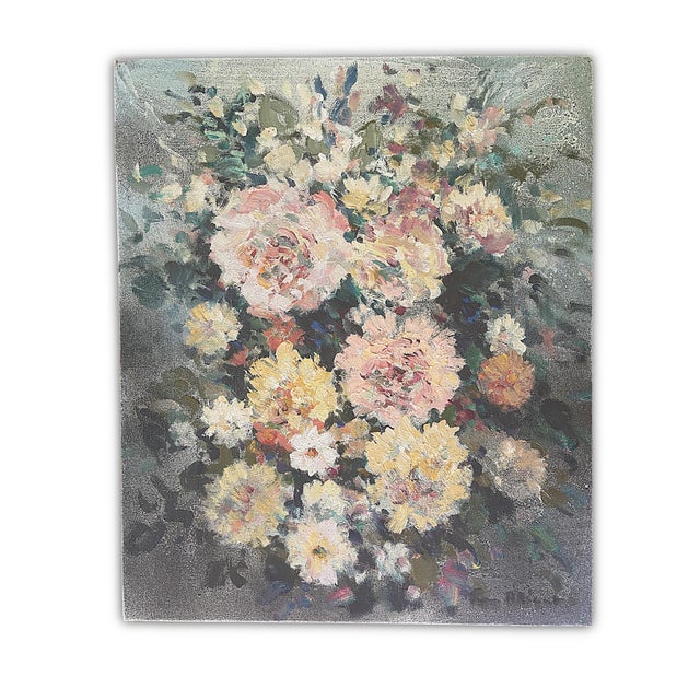 Jean Bréant, Bouquet of Peonies, 1960s, Oil Painting on Canvas For Sale - Image 9 of 9