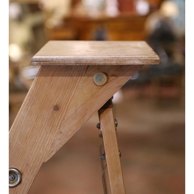 Wood Mid-Century French Solid Pine Folding Six-Step Ladder For Sale - Image 7 of 13