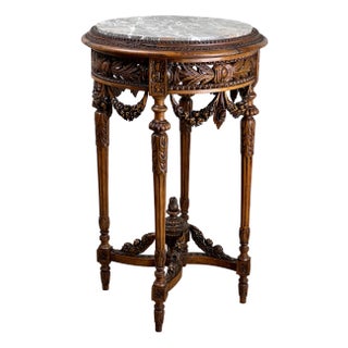 Antique Louis XVI Style Marble Top Side Table Hand Carved in Belgium C. Late 19th Century For Sale