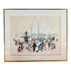Mid-Century Original Numbered and Signed Lithograph of ‘La Place De La Concorde’, an Abstract Impressionist Watercolor by French Artist, Urbain Huchet