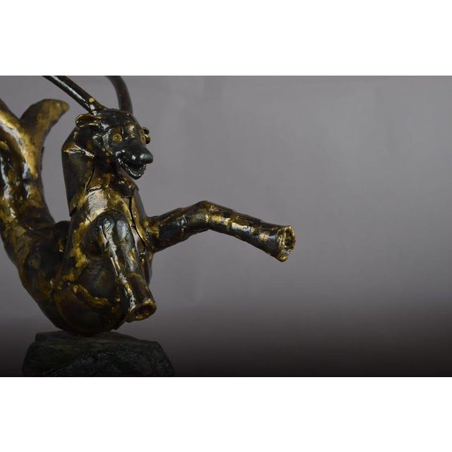 Bronze Capricorn Sculpture, Signed Faust 1994 — Mythical Zodiac Form on Stone Base For Sale - Image 4 of 14